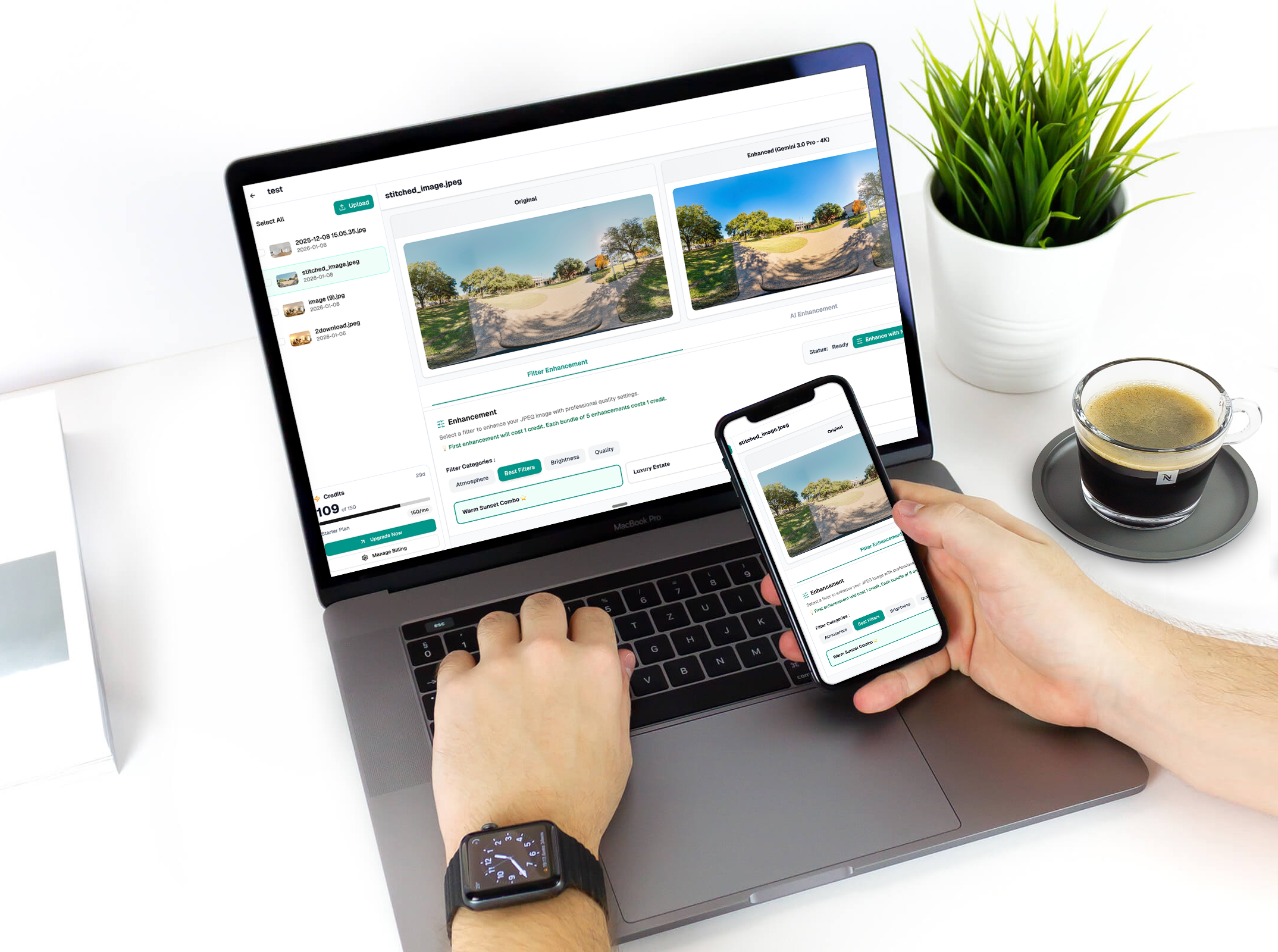 HDR-Merge interface showing before and after enhancement
